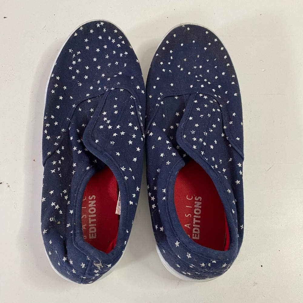 Basic Editions Star Print Slip On Sneakers Womens 7 Navy Blue Canvas Flats